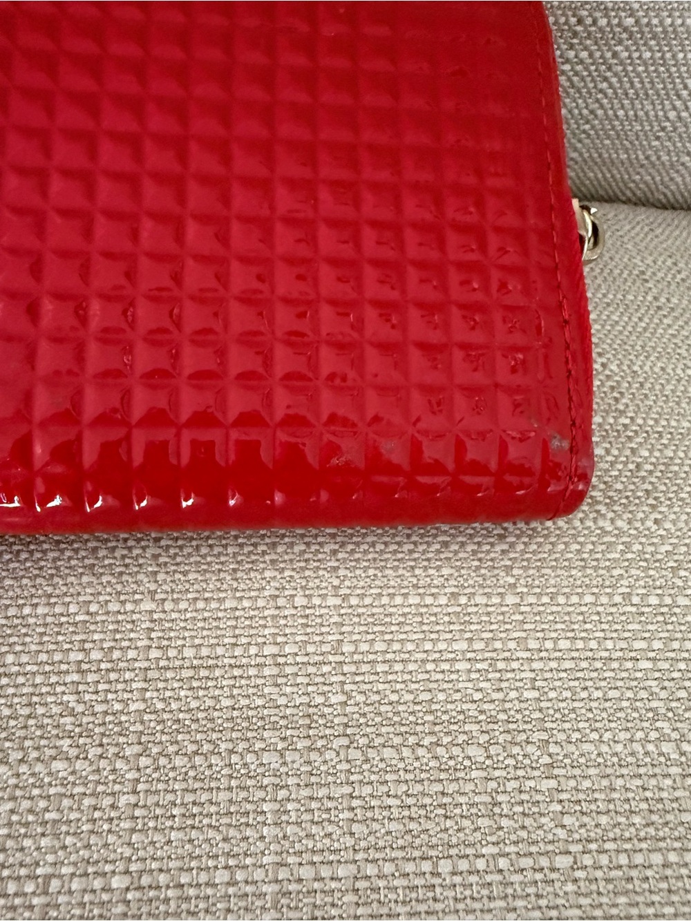CHANEL Red Patent Quilted Zip-Around Wallet with CC Charm - Picture 5 of 9